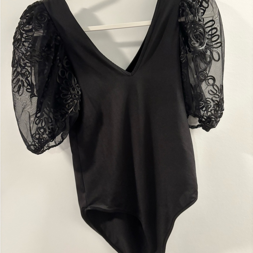 EUC ZARA Elegant Black Lace Sleeve Women's Top
